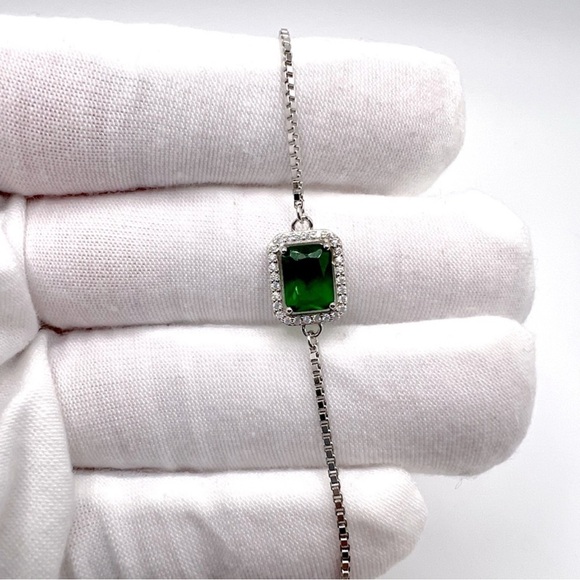 Sale $44 Firm! .925 Sterling Silver Green & Clear Cz Adjustable Bracelet - Picture 11 of 17